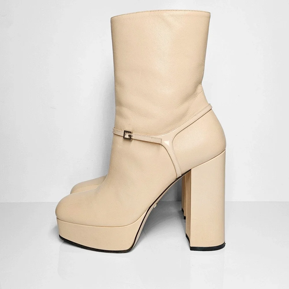 Gucci Skin Rose 627992 G Logo Tiarah Leather Platform Boots/Booties Size 38‎